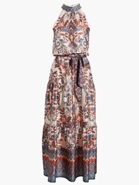 Julia Jordan Sleeveless Mock Neck Waist Tie Dress